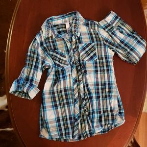 Justice Rhinestone Button Up 3/4 Roll Up Sleeves